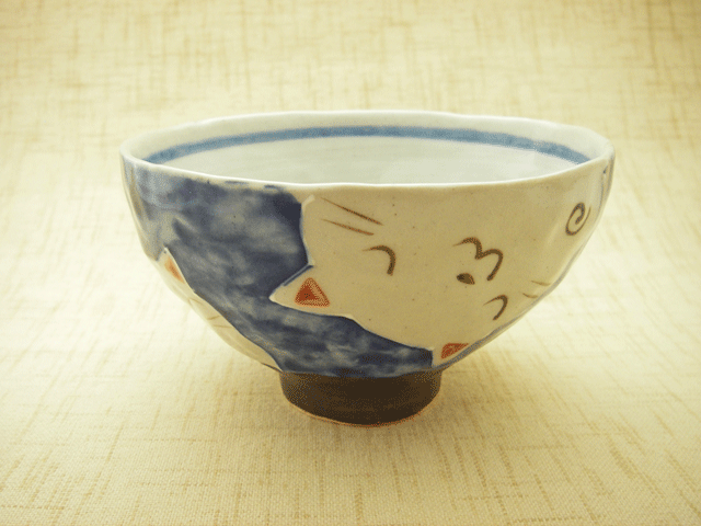 【和食器　猫柄茶わん　お茶碗】丸ねこ　ご飯茶わん