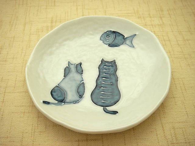 【和食器　小皿】一珍藍ねこ　小皿