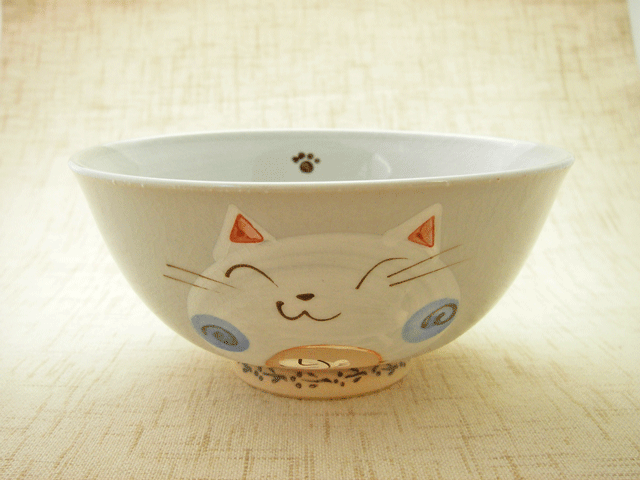 しっぽ猫　飯碗（青）
