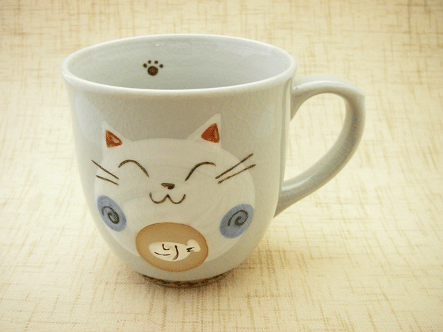 【猫雑貨　和食器　マグカップ】しっぽ猫　マグカップ（青）