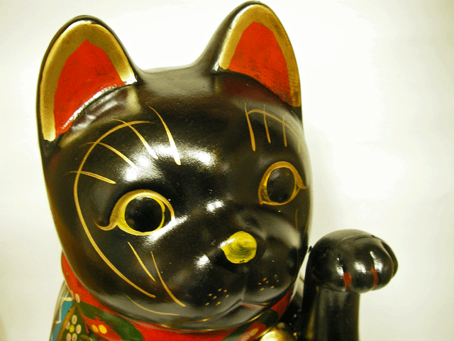 古色大正招き猫(大)黒