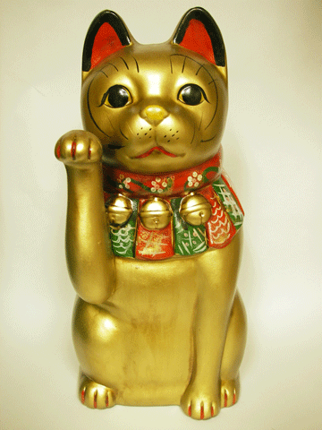【猫雑貨 招き猫】古色大正招き猫(大)右金