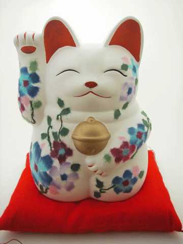 【招き猫 縁起置物 猫】ちぎり和紙萬助猫(右B)