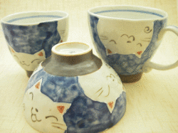 【和食器　猫柄食器　陶器】丸ねこシリーズ　ご飯茶わん　湯呑　マグカップ