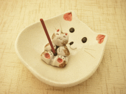 【猫雑貨　猫香立　香皿】親子猫　香皿セット
