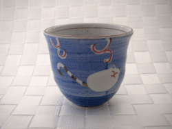 福猫 ひねり湯呑(青)