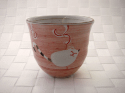 福猫 ひねり湯呑(赤)