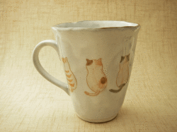 【和食器　猫柄　マグカップ】フレンドキャット　マグカップ（茶）