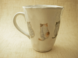 【和食器　猫柄　マグカップ】フレンドキャット　マグカップ（グレー）
