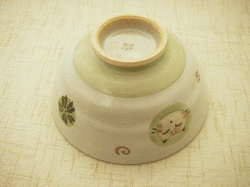 【和食器　猫柄　アウトレット】彫ねこご飯茶わん（グリーン）