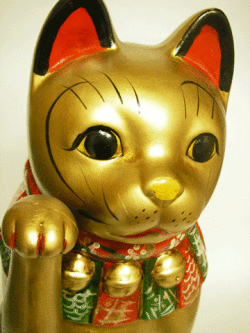 【猫雑貨 招き猫】古色大正招き猫(大)右金
