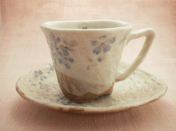 平安桜　コーヒー碗皿（ブルー）