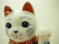 <猫雑貨 招き猫>染錦 開運招福招き猫(左7号)
