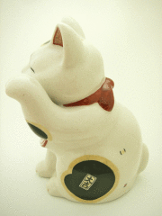 <猫雑貨　招き猫>陶彩　万福唐草招き猫（左中）